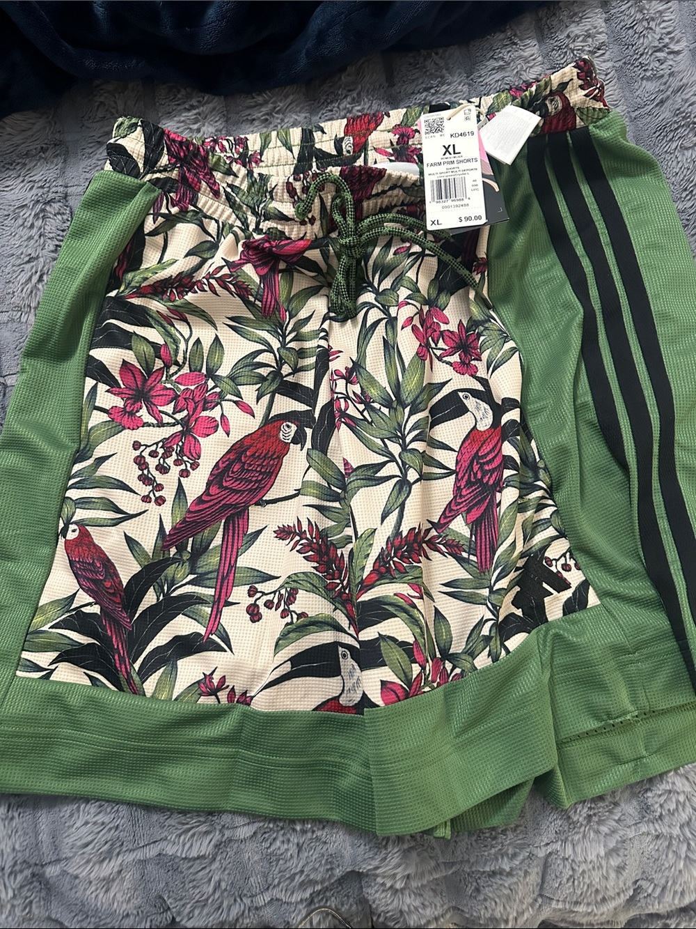Adidas Farm Rio Tropical Parrot Print Athletic Shorts with Green Panels - XL